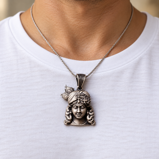 925 Silver Lord Krishna Face with Pagdi Pendant – 13 g & 16 g (Love & Devotion)