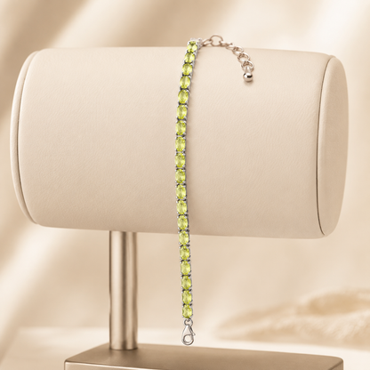 925 Silver Green Peridot Tennis Bracelet (Prosperity & Heart Chakra Balance)