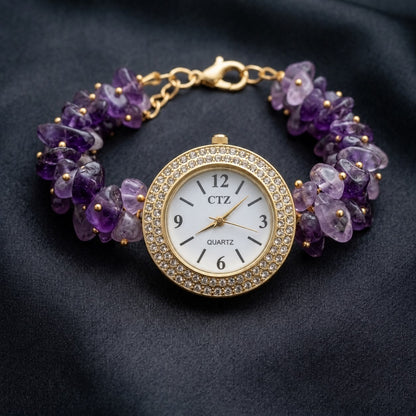 Natural Amethyst Wrist Watch With Physical Lab Certification Luxury Dial Finish and Quality.