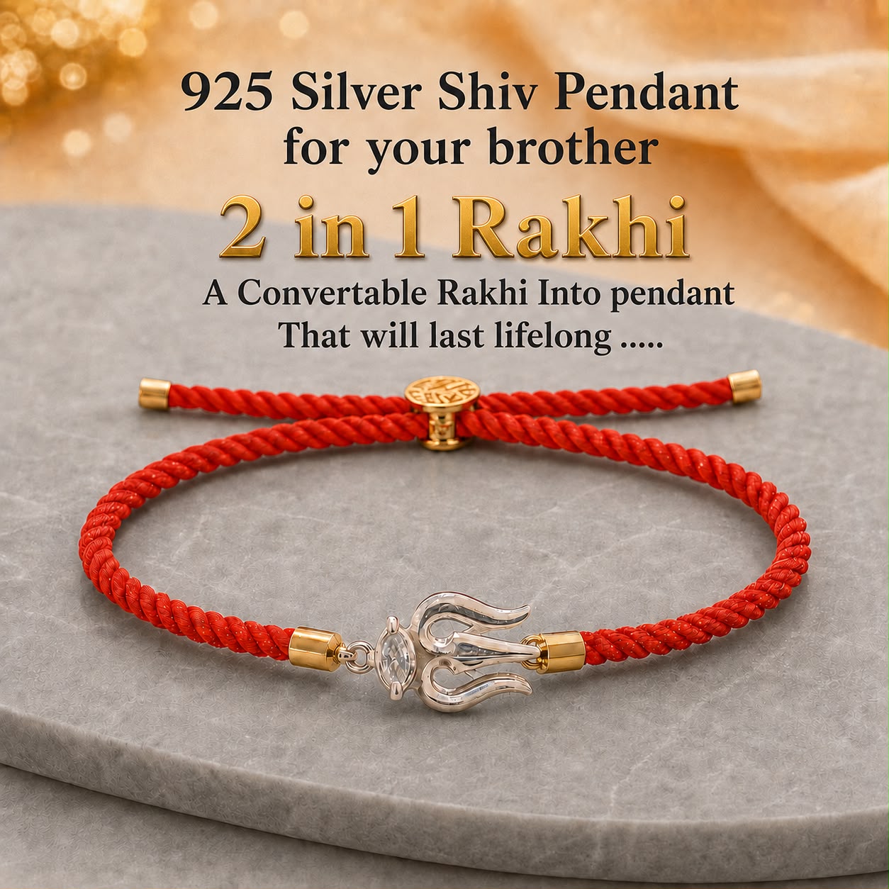 925 Silver 2-in-1 Shiv Trishul Rakhi for Brother (Protection, Strength & Lifelong Keepsake)
