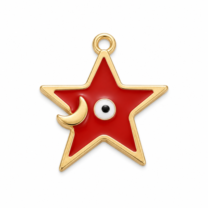 Red Star Moon Evil Eye Charm