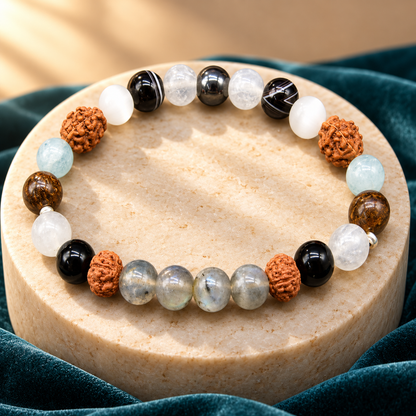 Calm, Confidence & Grounding Crystal and Rudraksha Bracelet – 8mm with GJSPC Lab Report | GemKrishna
