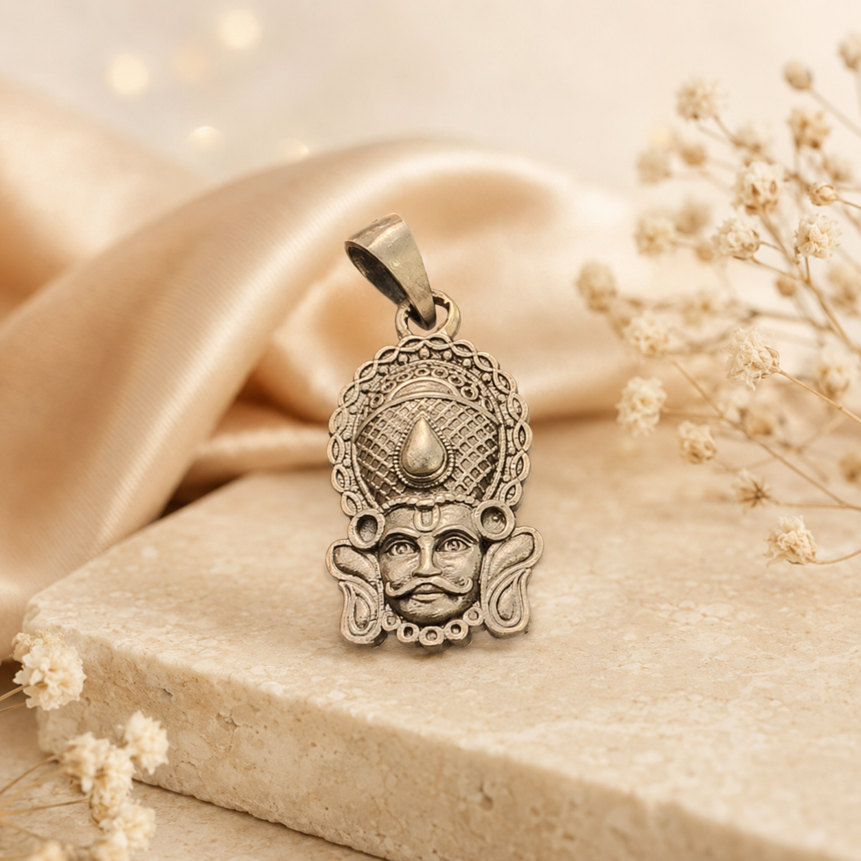 925 Silver Khatu Shyam Ji Crown Face Pendant (Faith, Hope & Divine Support)