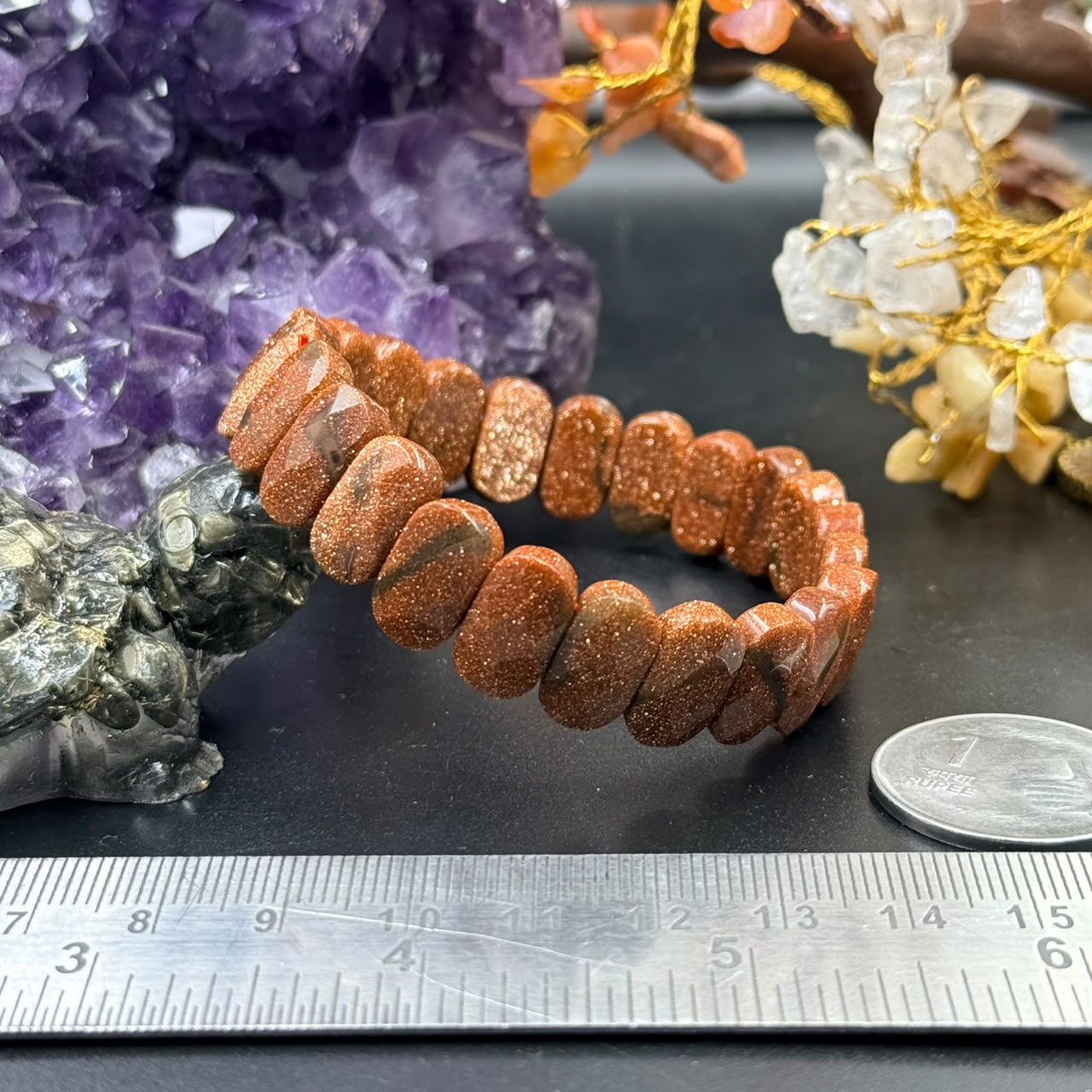 Goldstone (Man-Made) Flat Bead Bracelet (Ambition & Positivity)