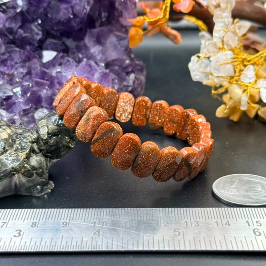 Goldstone (Man-Made) Flat Bead Bracelet (Ambition & Positivity)