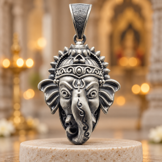 925 Silver Ganesh Ji Face Pendant – 12 g (New Beginnings & Wisdom)
