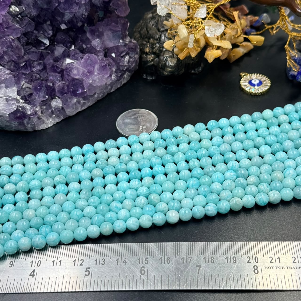 Russian Green Amazonite Platinum Mala & Bracelet (Calmness & Communication)