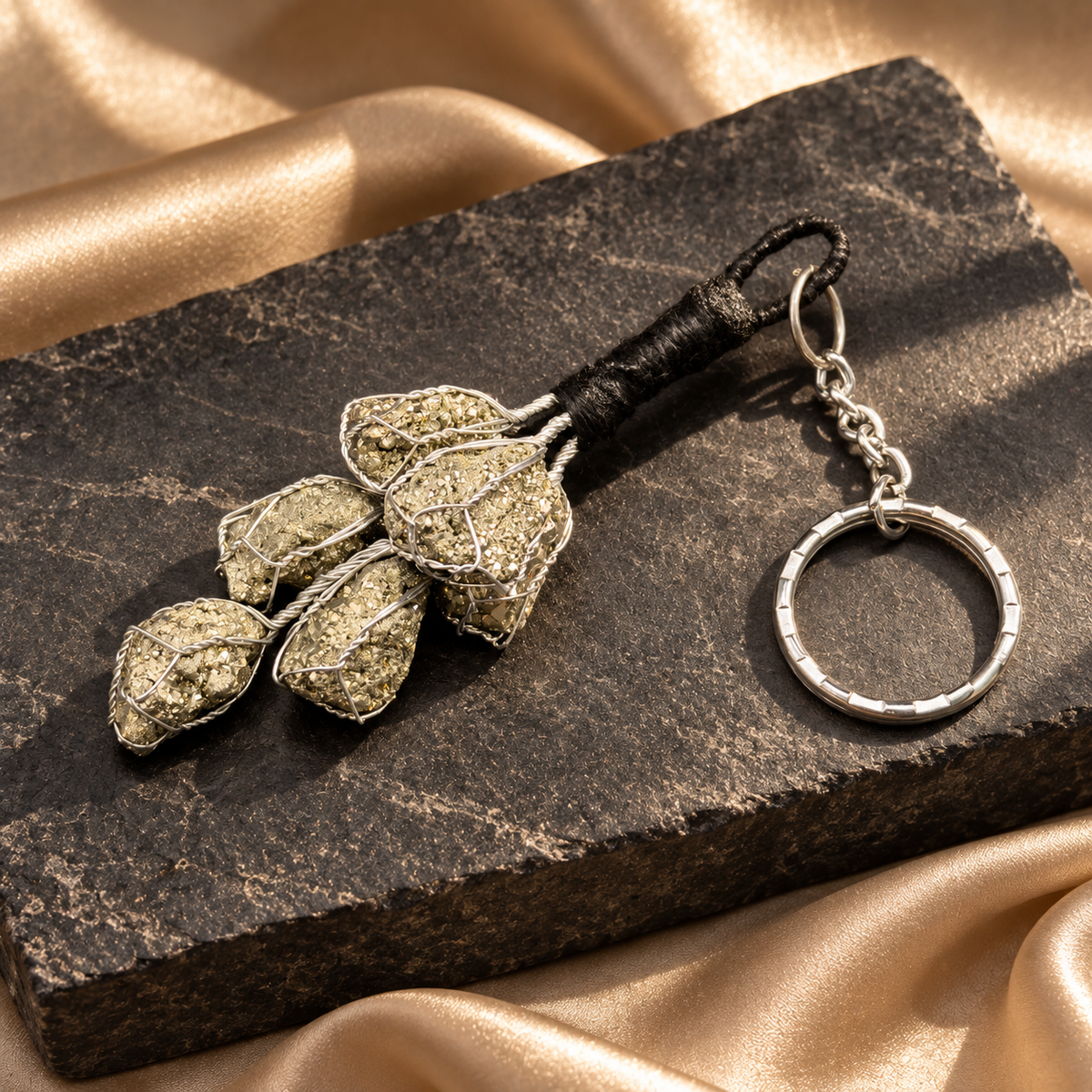 Natural Pyrite Cluster Keychain (Prosperity & Confidence) with Lab Certificate