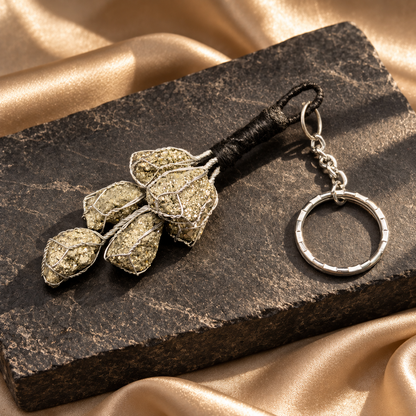 Natural Pyrite Cluster Keychain (Prosperity & Confidence) with Lab Certificate