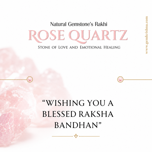 Rose Quartz & Pearl Crystal Rakhi Bracelet with pink gemstones and decorative text design