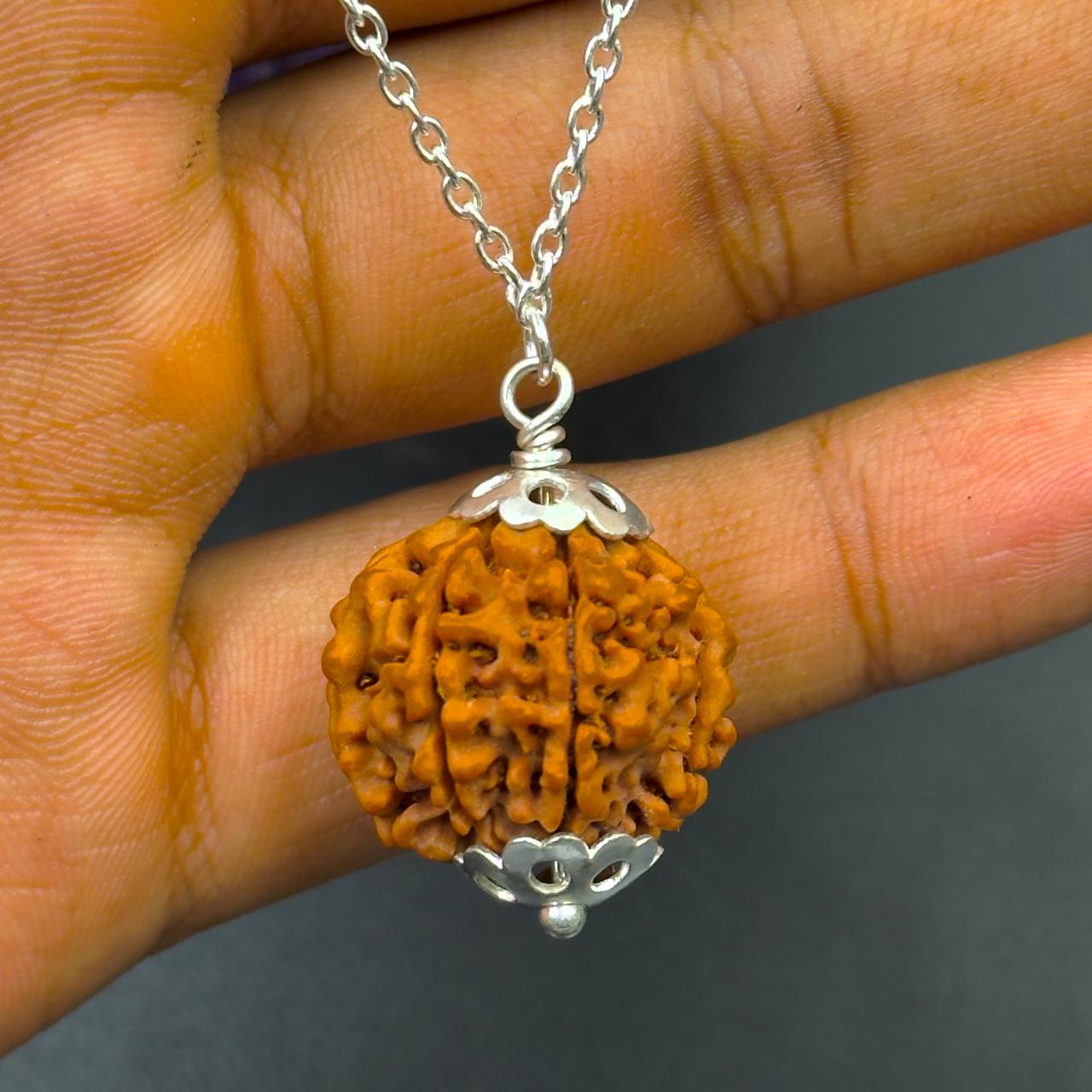 7 Mukhi Nepali Rudraksha with German Silver Capping and 4 Gram (15 Inch) Chain | Gemkrishna