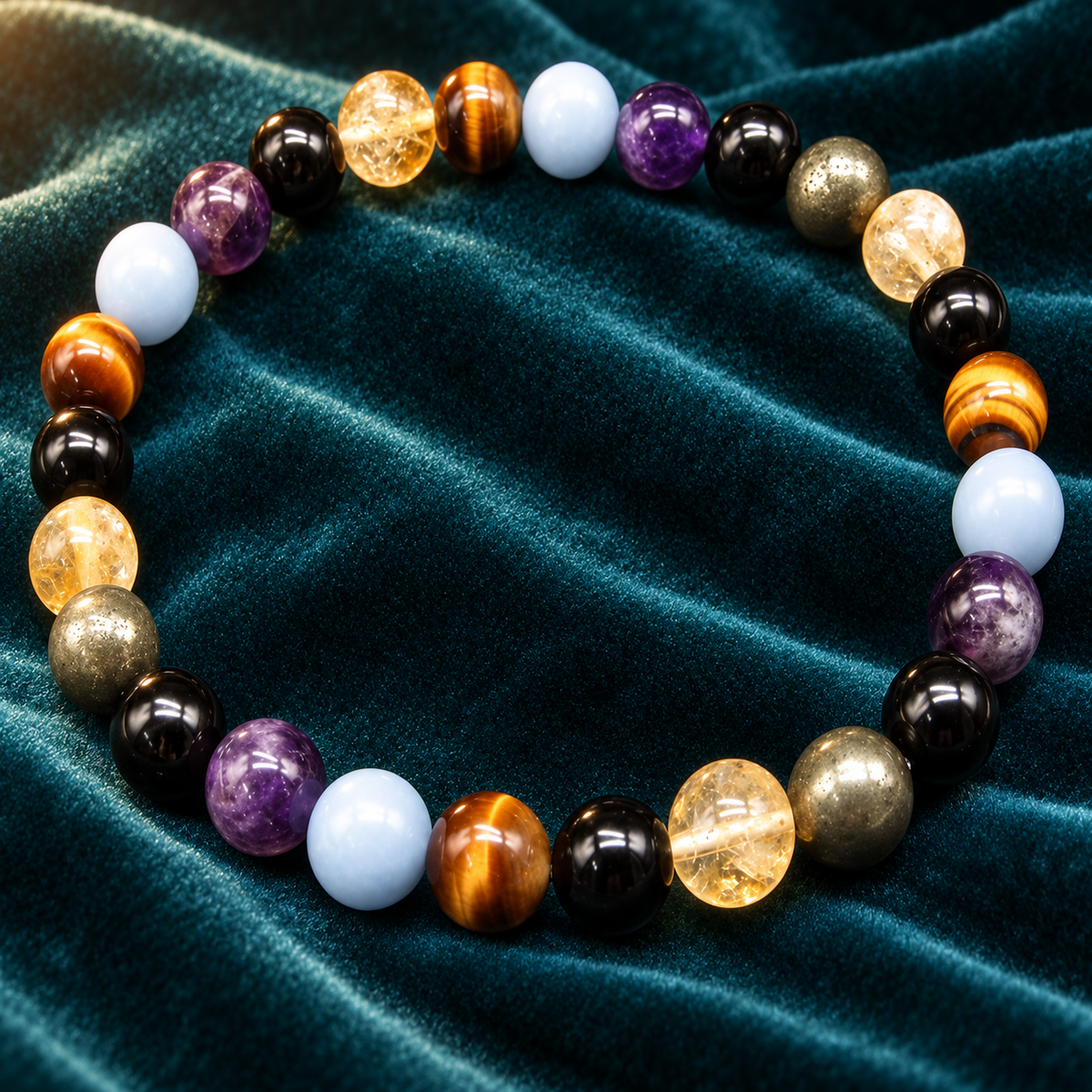 Calm, Confidence & Prosperity Bracelet – 6 Natural Gemstones, 8mm with GJSPC Lab Report | GemKrishna