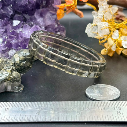 Faceted Smoky Quartz Flat Square Bead Bracelet (Grounding & Protection)