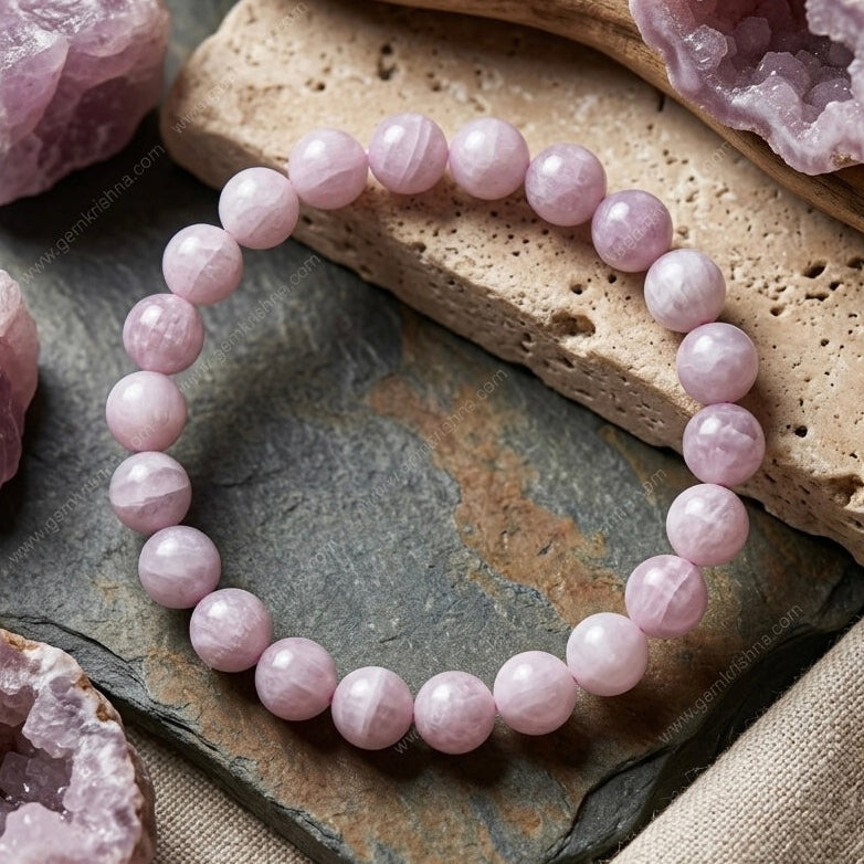 Elegant Natural Kunzite Bracelet with soft pink beads and glassy shine.