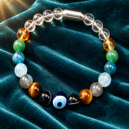Confidence, Clarity & Growth Gemstone Bracelet – 8mm with Evil Eye, Silver GemSnap & GJSPC Lab Report | GemKrishna