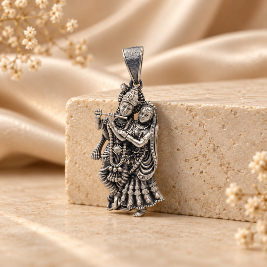 925 Silver Radha Krishna Heavy Pendant – 13 g (Divine Love & Devotion)