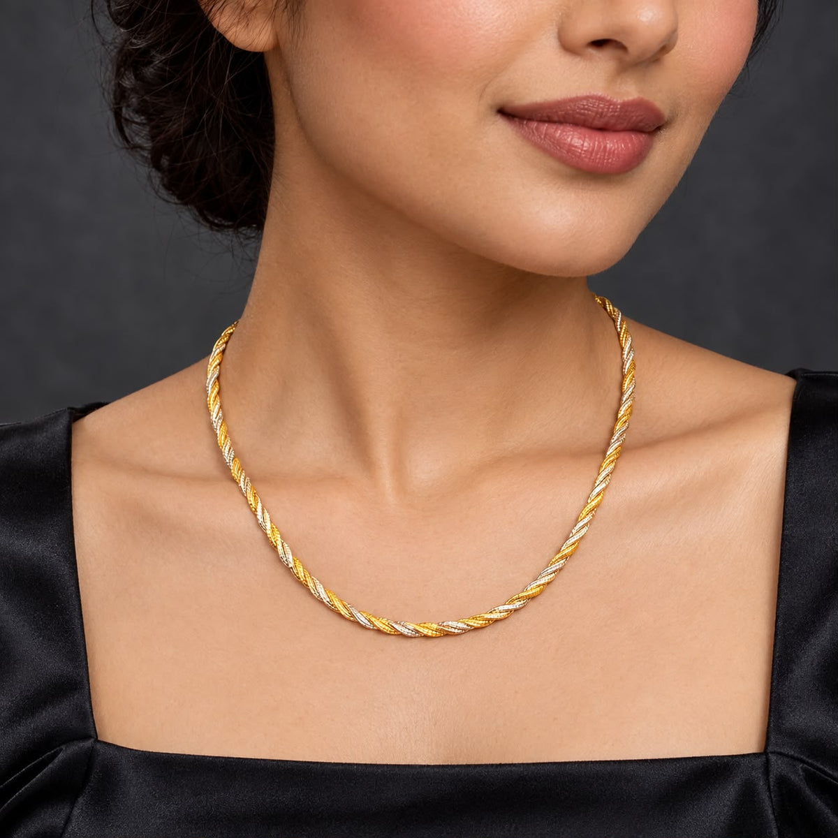 Thick Twisted Two-Tone Gold & Silver Hasli Necklace in 925 Sterling Silver – 21 Gram Rope Chain | SILVY by Poonam Gupta