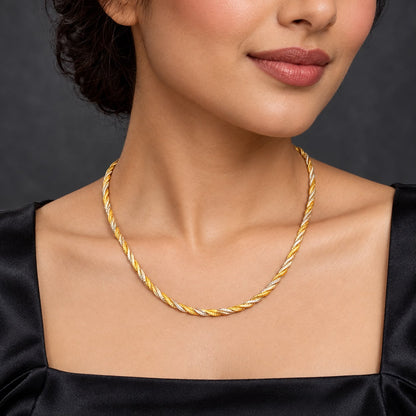 Thick Twisted Two-Tone Gold & Silver Hasli Necklace in 925 Sterling Silver – 21 Gram Rope Chain | SILVY by Poonam Gupta