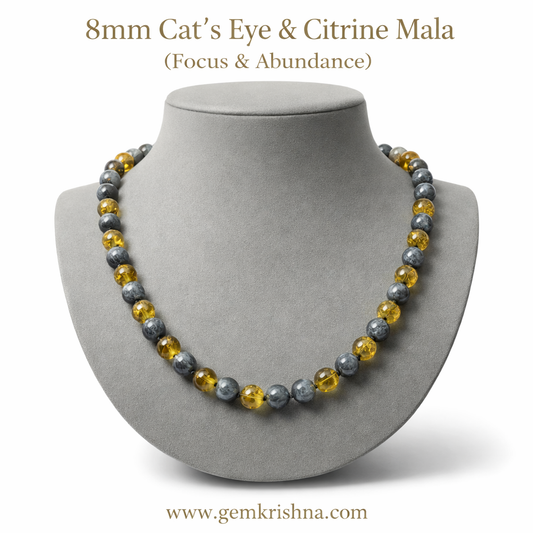 8mm Cat's Eye & Citrine Jaap Mala (Focus & Abundance) premium GemKrishna product cover