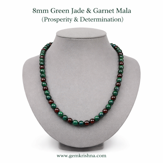 8mm Green Jade & Garnet Jaap Mala (Prosperity & Determination) premium GemKrishna product cover