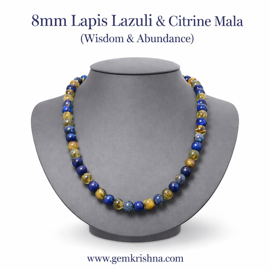 8mm Lapis Lazuli & Citrine Jaap Mala (Wisdom & Abundance) premium GemKrishna product cover