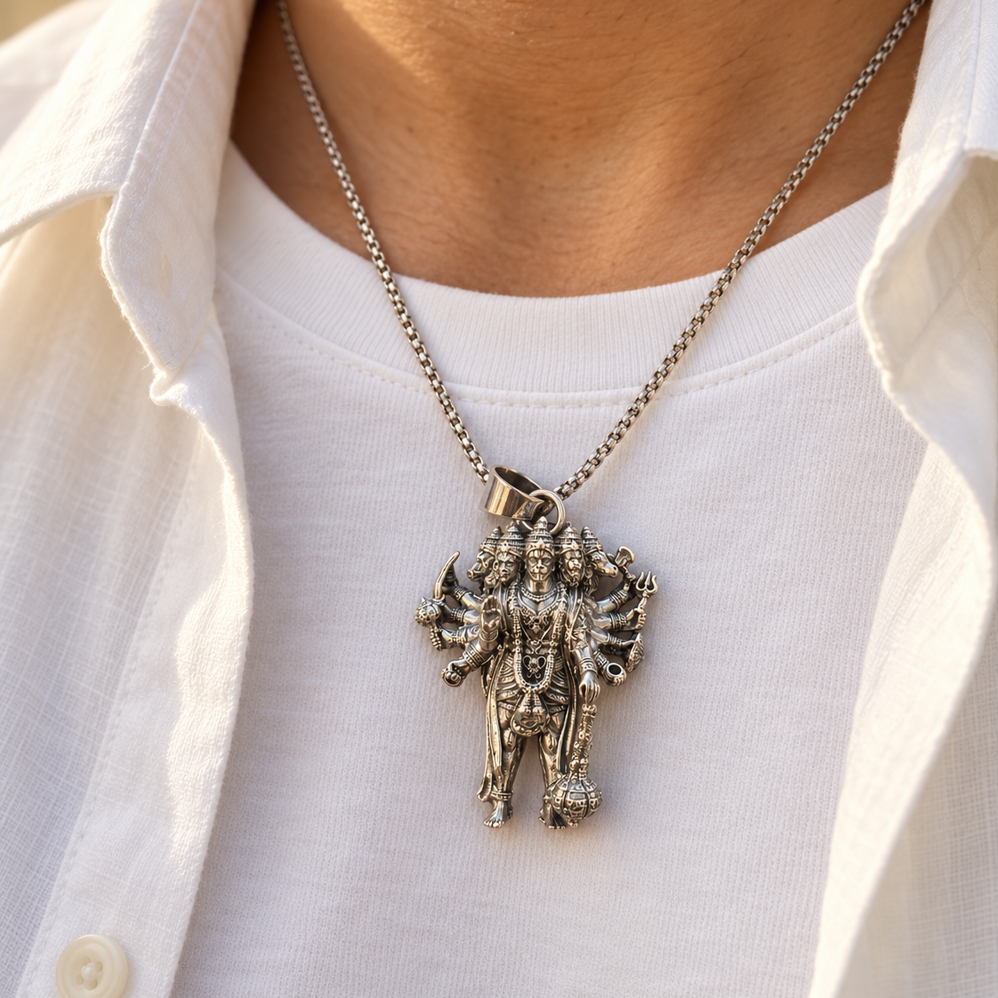 Panchmukhi Hanuman Ji Pendant – 925 Sterling Silver,  Hallmarked, Oxidised Finish (22.73 Gram)
