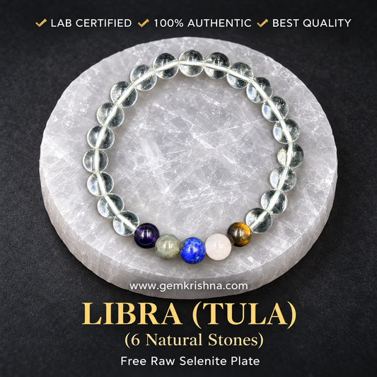 Libra (Tula) Zodiac Bracelet – 6 Natural Stones: Crystal Quartz, Amethyst, Labradorite, Lapis Lazuli, Rose Quartz & Tiger Eye