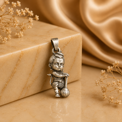 925 silver Bal Hanuman gada pendant with Lord Hanuman figure and bail