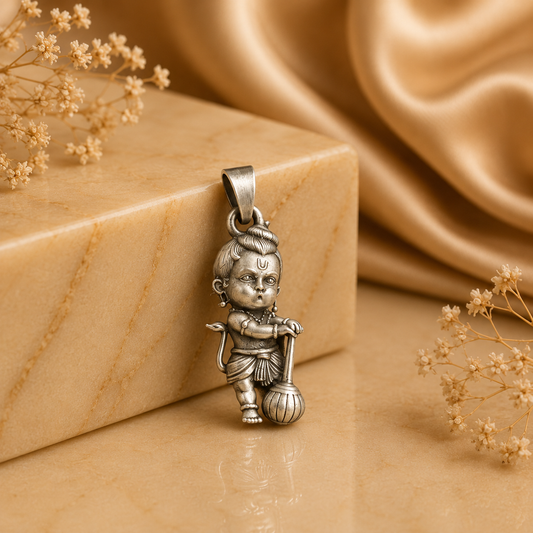 925 silver Bal Hanuman gada pendant with Lord Hanuman figure and bail