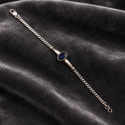Back view of 925 silver blue sapphire neelam bracelet with teardrop gemstone clasp