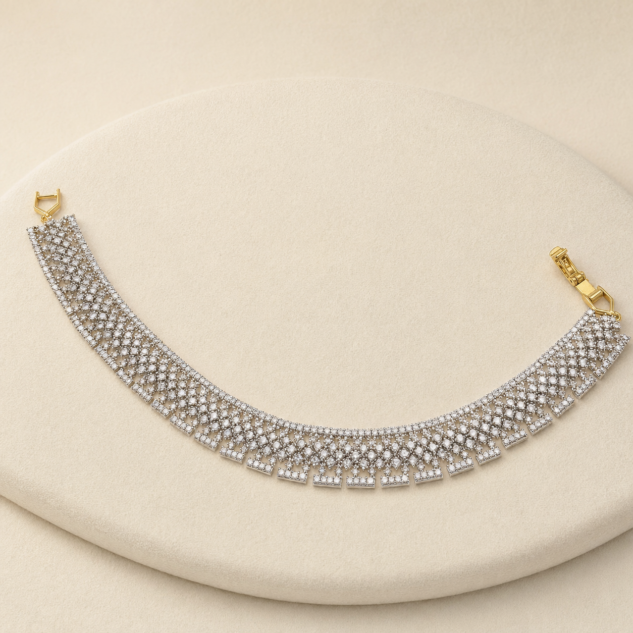 925 silver CVD diamond multi-row bracelet with sparkle pavé design and bar clasp