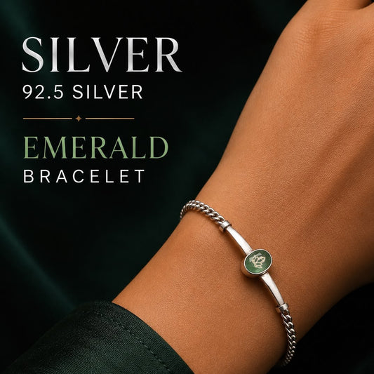 925 silver emerald panna bracelet with green gemstone center on chain
