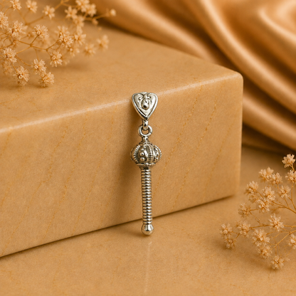 925 silver Hanuman gada locket pendant with heart bail on beige gift box background