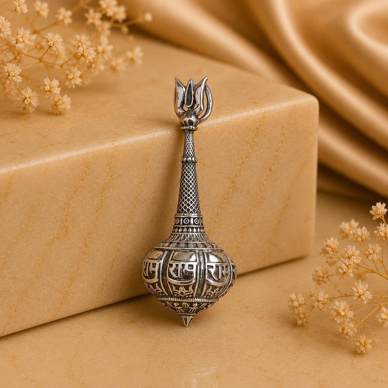 925 silver Hanuman gada trishul locket with detailed textured design