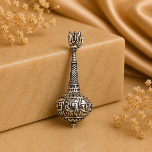 925 silver Hanuman gada trishul locket with detailed textured design