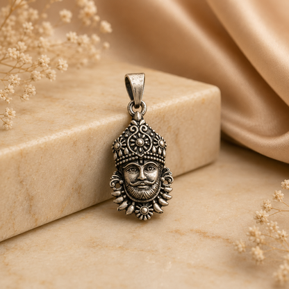 925 silver Khatu Shyam Ji face pendant with textured detailed head design