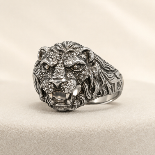 925 silver lion head ring with mane texture and courage and leadership design