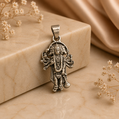 925 silver Panchmukhi Hanuman pendant with detailed deity face design on clasp bail