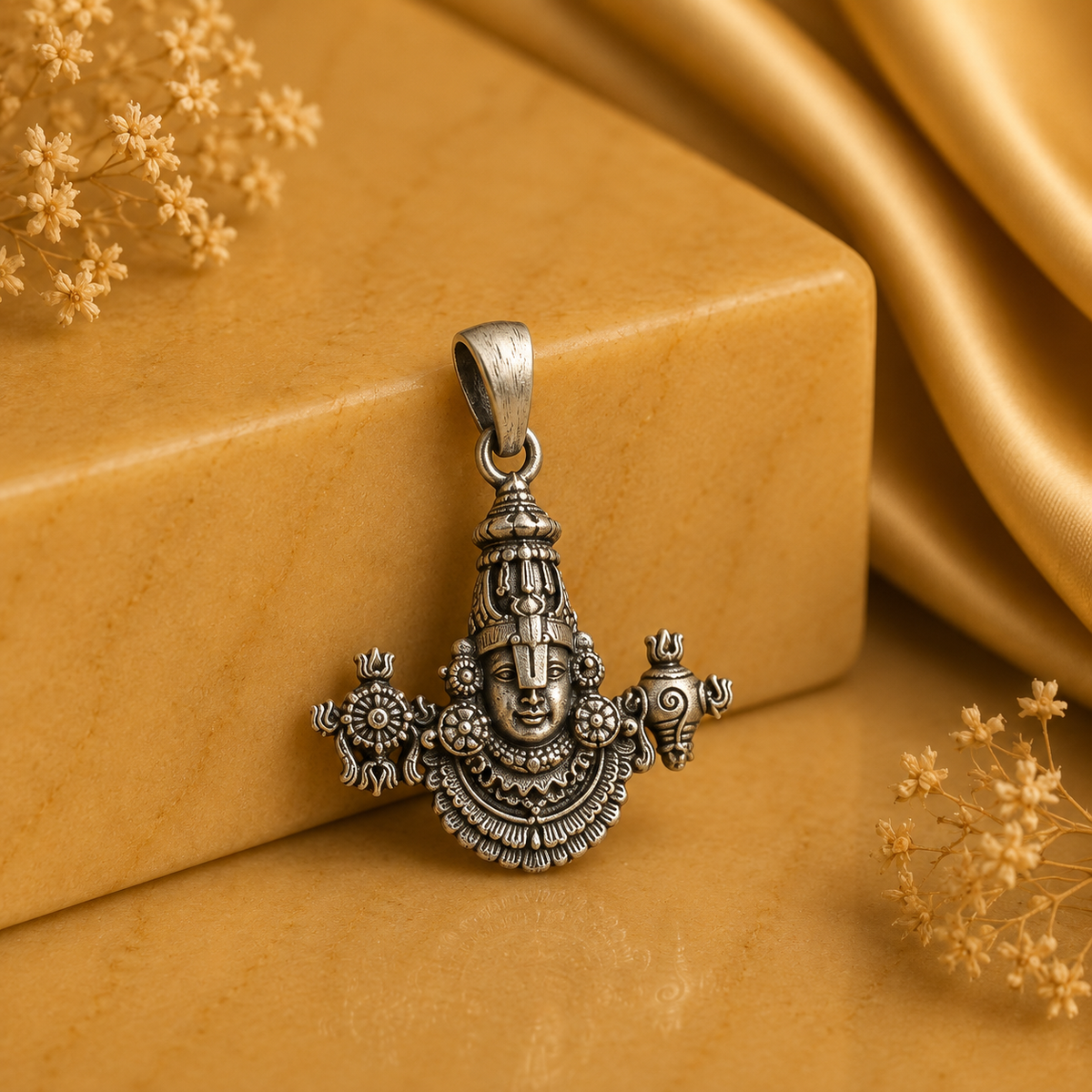 925 silver Tirupati Balaji Venkateswara pendant with shankha chakra on a hook clasp