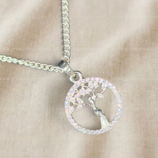 925 silver tree pendant necklace with sparkling inlay, growth and positive energy theme