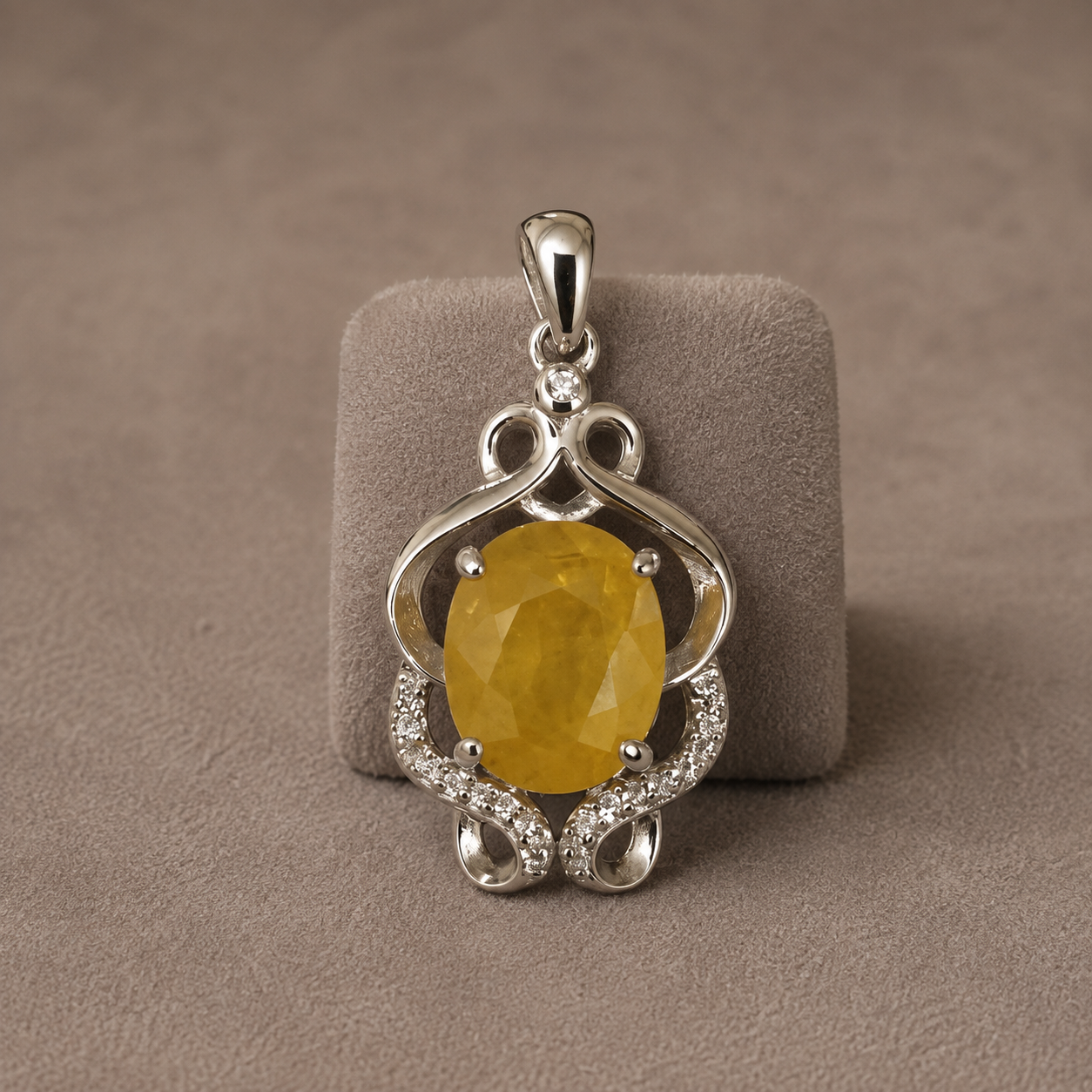 925 silver locket pendant with yellow sapphire pukhraj gemstone and ornate floral border