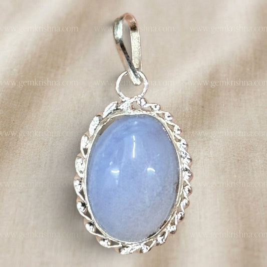 Moonstone pendant in 925 sterling silver with oval blue gemstone and beaded halo setting