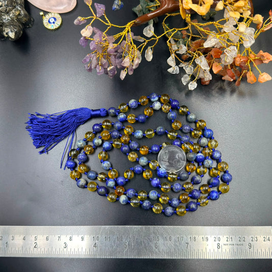 8mm Lapis Lazuli & Citrine Jaap Mala (Wisdom & Abundance)