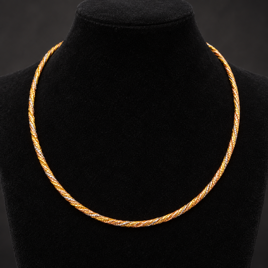 Slim Twisted Tri-Tone Hasli Necklace in 925 Sterling Silver – 18 Gram Rope Collar with Adjustable Clasp | SILVY by Poonam Gupta