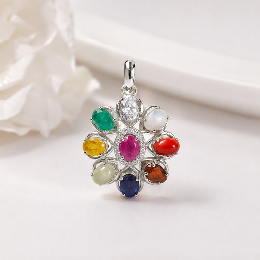 Navratan 925 Sterling Silver Pendant (Balance & Positive Energy)