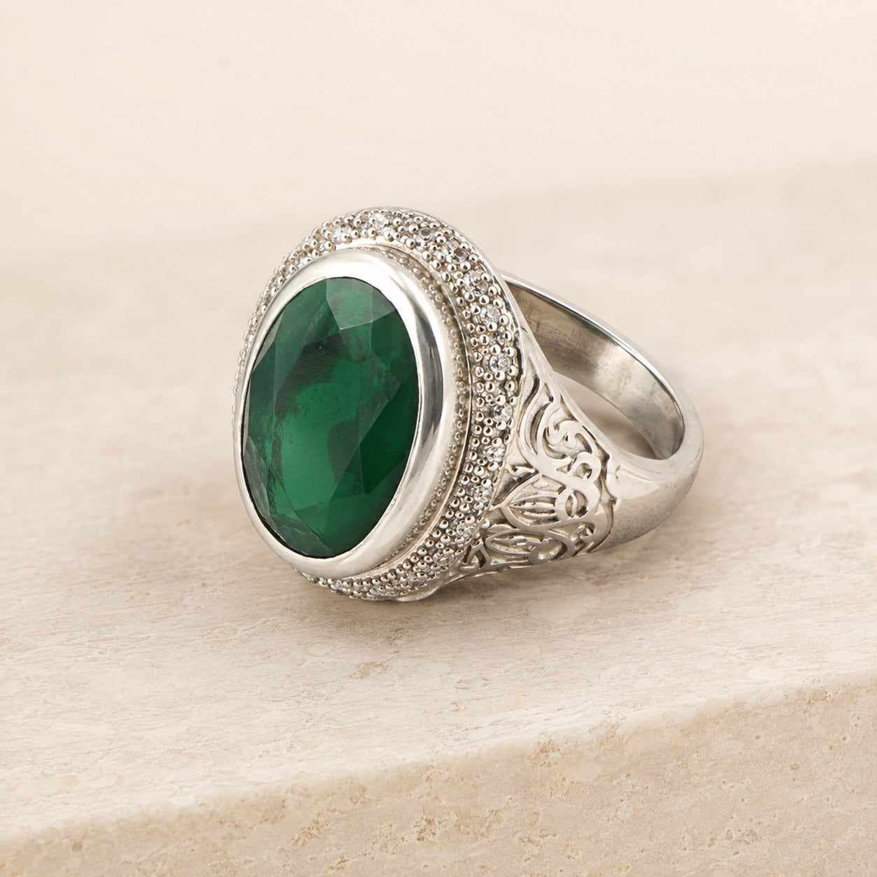 925 Silver Emerald Panna Ring
