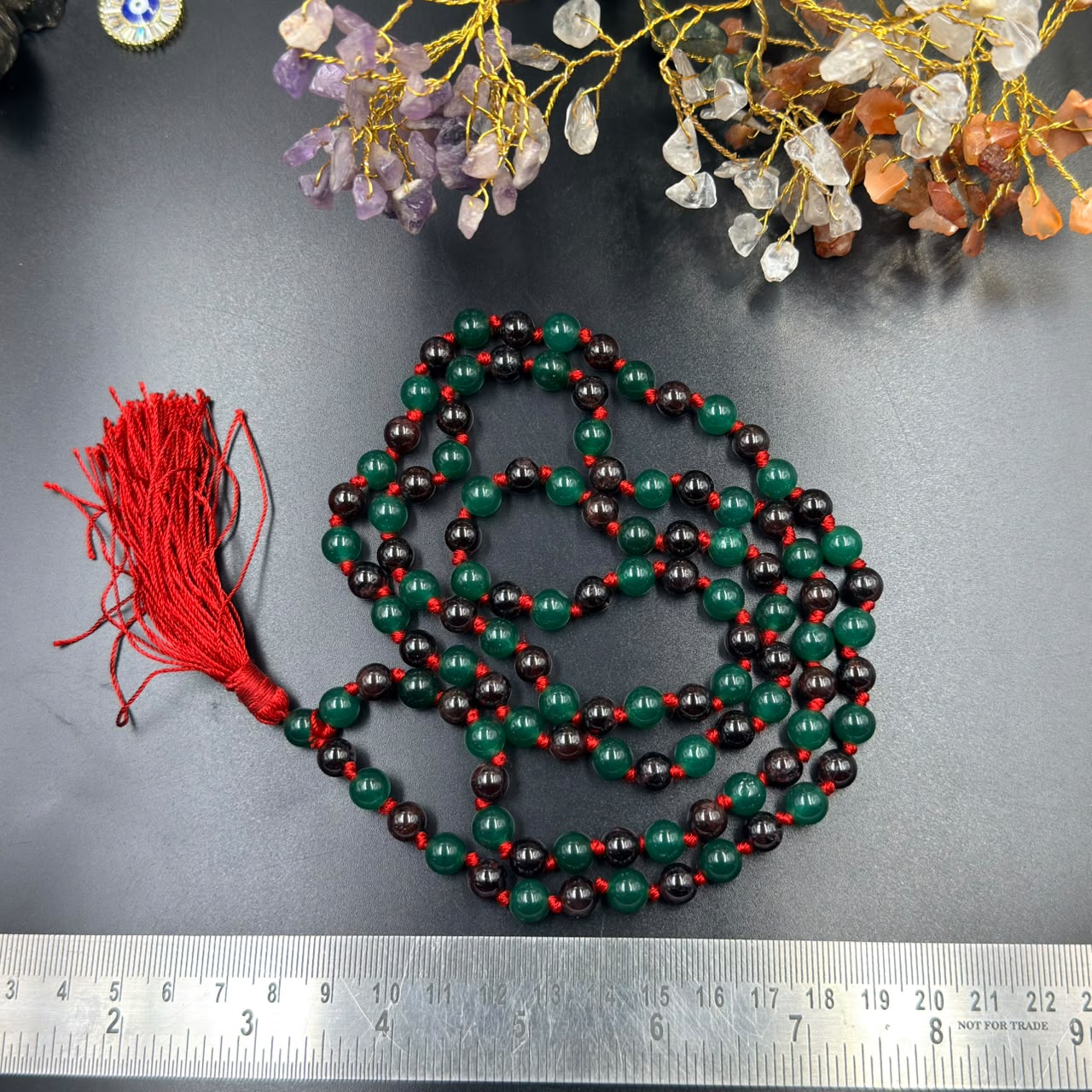 8mm Green Jade & Garnet Jaap Mala (Prosperity & Determination)