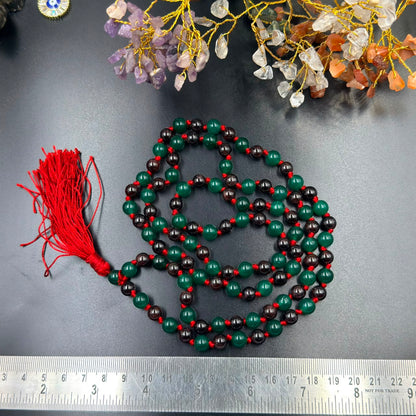 8mm Green Jade & Garnet Jaap Mala (Prosperity & Determination)