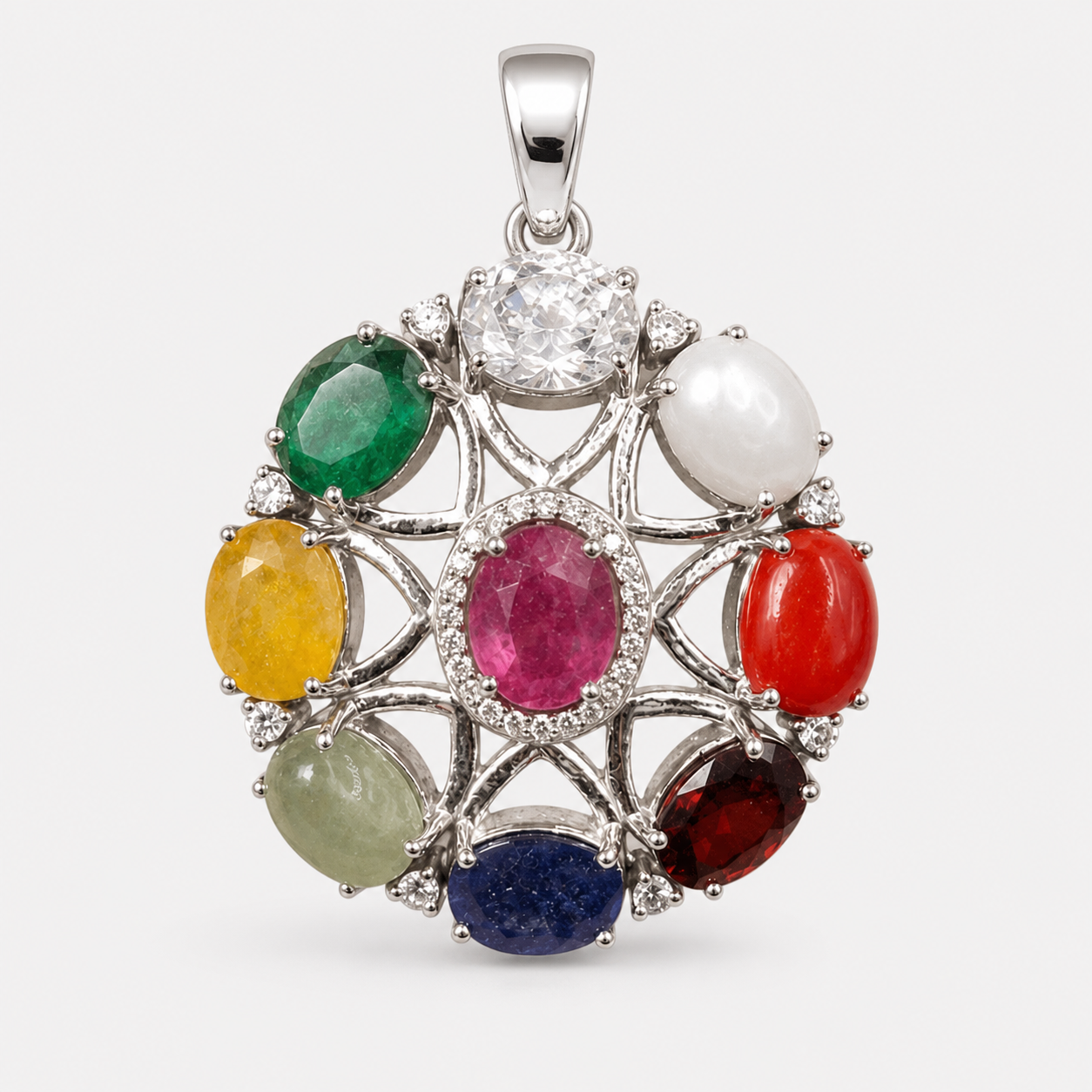 Navratan 925 Sterling Silver Pendant (Balance & Positive Energy)