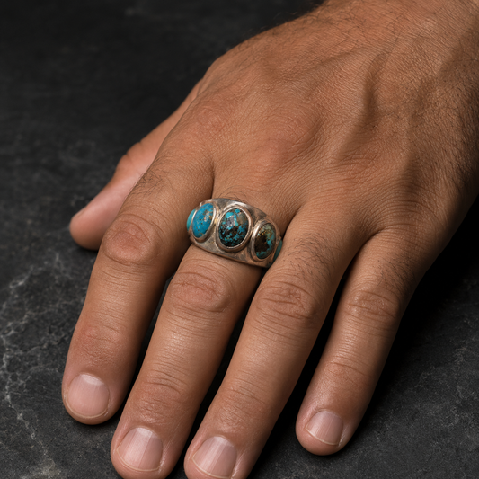 Turquoise Multi-Stone Band Ring (Protection & Communication) (13.69 Gram)